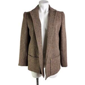 Vintage 70s Century Boston Tweed Wool Blazer Brown Open Front Heritage Academia